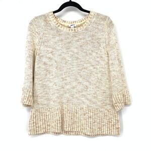 J. Jill Cream Orange Speckled Knit Sweater Womens Sz S Relaxed Pullover Cozy Top